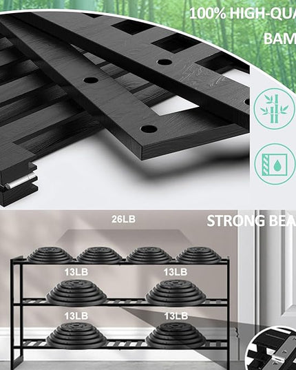 Bamboo Shoe Rack for Closet, Stackable 3 Tier Longer Shoe Organizer Shelf Holder Storage 12-15 Pairs for Entryway Door Hallway Bedroom Garage Space Saving Foldable Black