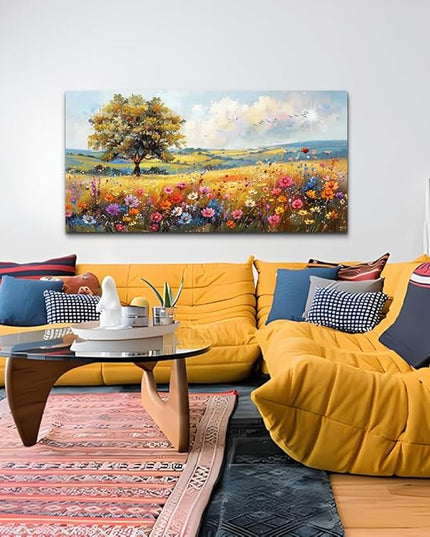 hyidecorart Large Wall Art For Living Room Canvas Wall Decor For Bedroom Office Decor Field Wall Paintings Flower Scenery Watercolour Pictures Artwork Modern Aesthetic Room Home Decorations