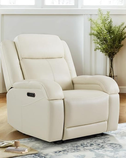 Watson & Whitely Genuine Leather Power Recliner Chairs for Adults, Wall Hugger RV Recliner with Power Headrest & Charging Ports, Electric Recliner Sofa Chair for Living Room, Cream