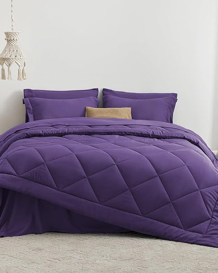 Love's cabin Queen Comforter Set Purple, 7 Pieces Queen Bed in a Bag, All Season Bedding Sets with 1 Comforter, 1 Flat Sheet, 1 Fitted Sheet, 2 Pillowcase and 2 Pillow Sham