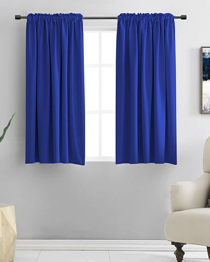 DONREN 48 Inch Curtains Deep Blue Blackout Curtains - All Season Thermal Insulated Rod Pocket Curtain Panels for Kids Room (2 Panels,52 W by 48 inches Long)