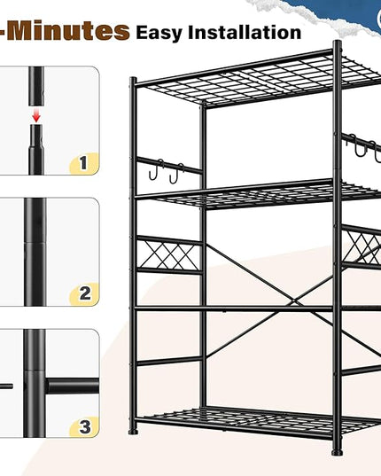 Storage Shelves 4-Tier Large Capacity Metal Shelving with Hooks, Heavy Duty Garage Shelving Unit with Leveling Feet, Stable Metal Shelves for Pantry, Kitchen and Closet,36" W x 12" D x 60" H, Black