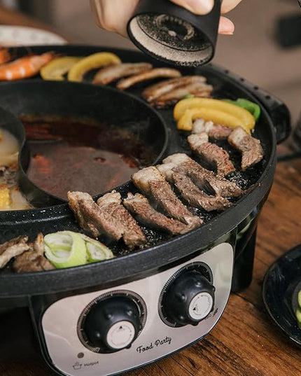 Food Party Hot Pot with Grill 2 in 1 Electric Smokeless Grill and Hotpot Pot Combo Korean BBQ Grill 110V 1700W