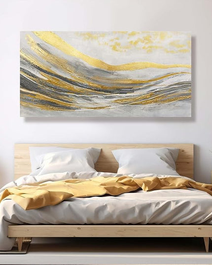 Artexist White Line Wall Paintings Modern Wall Art Gold Foil Photo Prints 29"x58" Large Dining Room Wall Decor Posters for Bedroom