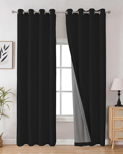 Joydeco Blackout Curtains 108 Inches Long, Black Extra Long Black Out Curtains for Living Room Bedroom, Grommet Total Room Darkening Drapes Grommets Solid Drapes for Bedroom Windows