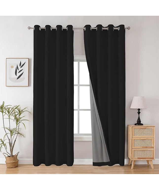 Joydeco Blackout Curtains 108 Inches Long, Black Extra Long Black Out Curtains for Living Room Bedroom, Grommet Total Room Darkening Drapes Grommets Solid Drapes for Bedroom Windows