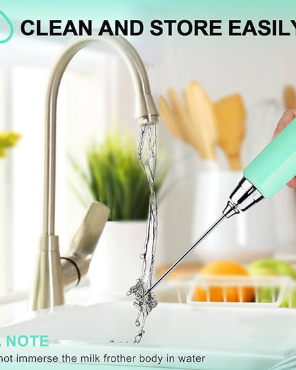 YUSWKO Baby Blue Handheld Milk Frother Wand for Coffee, Rechargeable Electric Whisk with 3 Heads 3 Speeds Drink Mixer Coffee Frother For Latte, Cappuccino, Hot Chocolate, Egg