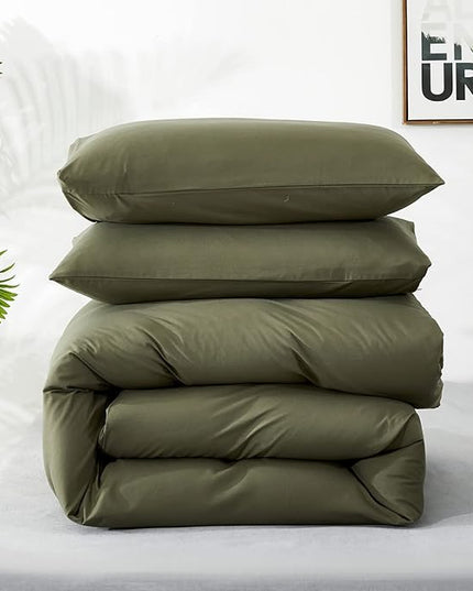 Luxlovery Olive Green Comforter Set King Army Green Bedding Comforter Set Modern Stylish Avocado Blanket Quilts Breathable Bedding Set Women Men Adults