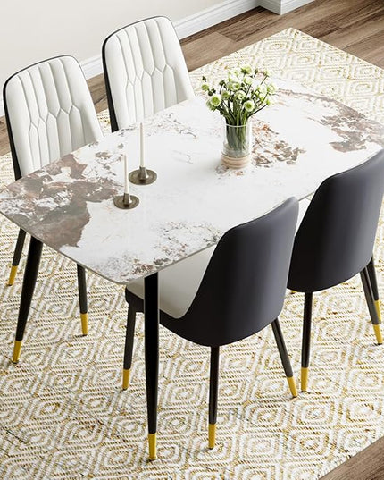 Small Dining Table Set for 4, 50'' Sintered Stone Table, Easy to Assemble, Suitable for Small Spaces