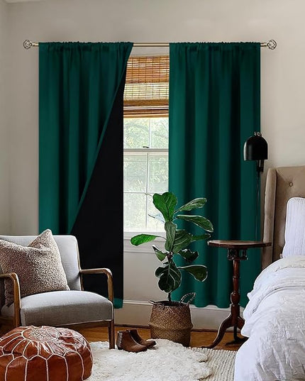 BGment Green Blackout Curtains for Bedroom 84 Inches Long, Christmas Thermal Insulated Double Layer Full Room Darkening Noise Reducing Rod Pocket Curtain (52 x 84 Inch, Emerald, 2 Panels)