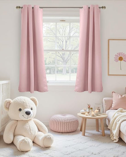 YoungsTex Light Pink Blackout Curtains 48 Inches Length - Short Thermal Insulated Drapes with Grommet Room Darkening Privacy for Living Room Bedroom Windows, 2 Panels, 42 x 48 Inch