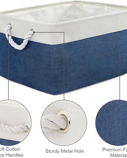 TheWarmHome Organization and Storage Basket for Organizing - X Large 3 Pack 17.7L×13.8W×9.8H in Collapsible Storage Bin for Shelves, Basket for Gifts Empty Toys Organizer Gift (White & Jean Blus)