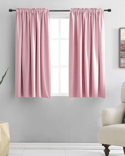 DONREN Pink Curtains for Kids Room - Home Decoration Privacy Protection Blackout Thermal Insulated Window Drape with Rod Pocket (Set of 2 Panels,42 x 45 Inch)