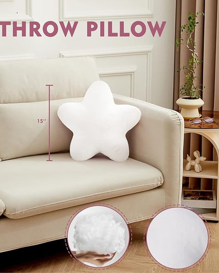 Small Star Throw Pillows for Bed, Decorative Throw Pillows for Couch Livingroom,15" White Pillows Aesthetic Cute Floor Pillow with Soft Plush for Sofa Bedroom Kids Xmas Gift (White)