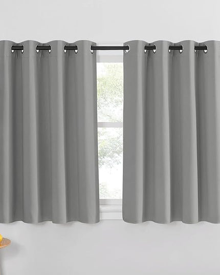 NICETOWN Blackout Short Curtain 45 inches Long - Thermal Insulated Solid Grommet Sound & Light Reducing Room Darkening Drape for Kitchen/Bedroom (Silver Grey, 1 Panel, W52 x L45)