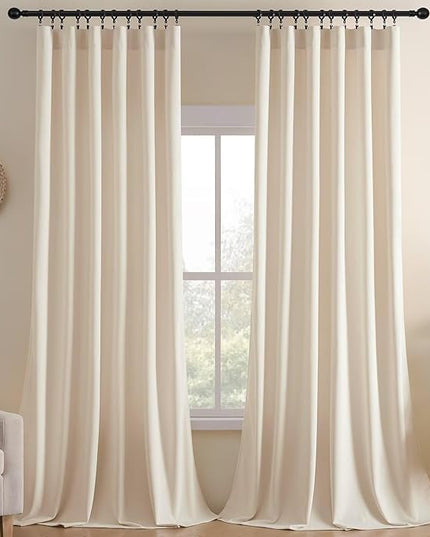 Joydeco Velvet Curtains White Blackout Curtains Thermal Insulated 90 inches Long Window Curtains Super Soft Room Darkening Drapes for Bedroom Living Room Elegant Rod Pocket 2 Panels Cream White
