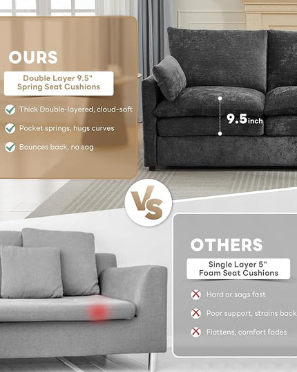 Tbfit Living Room Furniture Set, Loveseat Couch & Accent Chair, Modern Comfy Cloud Sofa Set, Spring Seat Cushions, Chenille Fabric, Dark Gray
