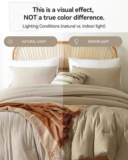 ROSGONIA Oversized Queen Comforter Light Khaki, 3pcs (1 Comforter & 2 Pillowcases) Lightweight Oversized Queen Comforter Sets Bedding Blanket Quilts