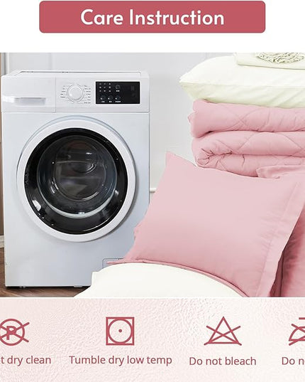 MUXHOMO 7 Pieces Full Comforter Set, Reversible Bed in a Bag Full Size, All Season Bedding Set with Comforter, Flat Sheet, Fitted Sheet, Pillowcases & Shams, Light Pink & Ivory