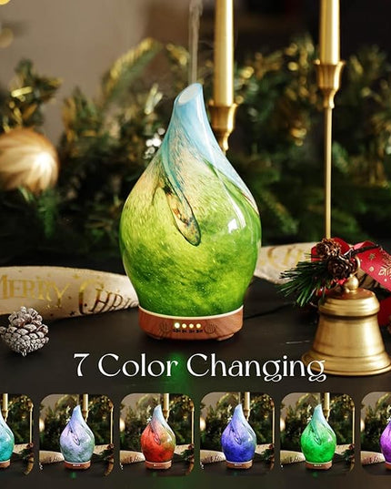 Porseme 150ml Essential Oil Diffuser Glass Color Changing Aroma Air Diffusers Aromatherapy Ultrasonic Cool Mist Humidifier 6 Running Hours Waterless Auto-Off for Sleeping Yoga Office Spa (Blue Grass)