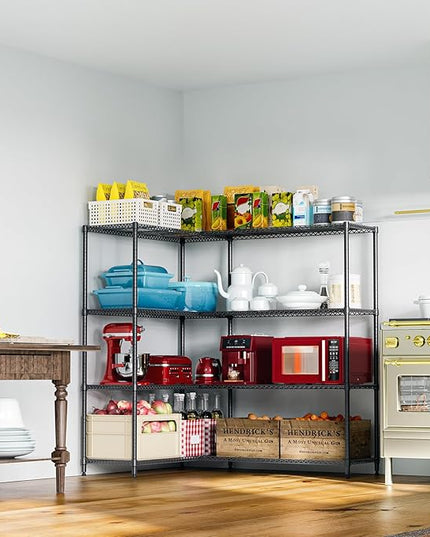 IZEUK Linked Storage Racks, DIY Adjustable Heavy Duty Metal Shelving Unit for Corner, Ideal for Kitchen, Garage, Warehouse, and Garden (Black, 4 Tiers, 15.7" D x 33.5" W x 59.5" H, 1147 lbs Capacity)
