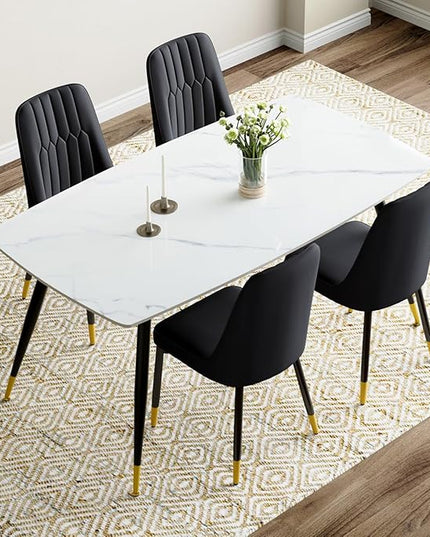 White Dining Table Set for 4, 62'' Dining Table Set for 4, Sintered Stone Dining Room Sets for 4, Easy to Assemble