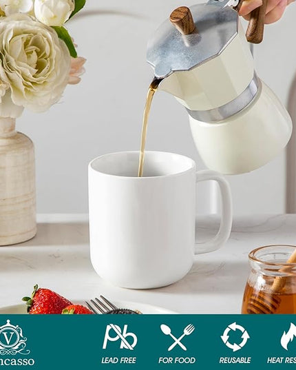 vancasso Porcelain Coffee Mugs Set, 16 oz Ceramic Coffee Cups for Americano Hot Tea Iced Coffee Cold Brew Cocoa Milk Mugs Set of 6, Dishwasher & Microwave Safe, White