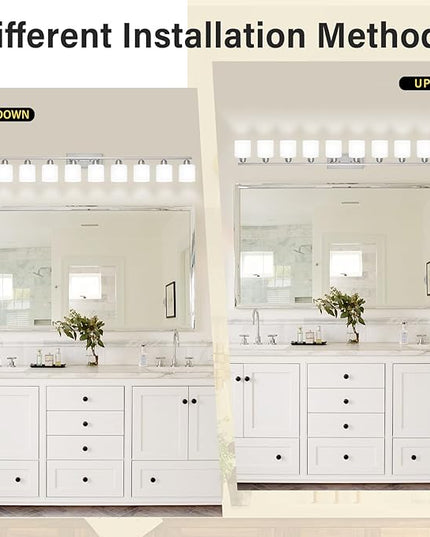 Brushed Nickel Bathroom Vanity Light for Giant Mirror, 10 Light Brushed Nickel Vanity Lights, 65 inch Wall Lamps for Bedroom for Mirrors with Milky White Frosted Glass Shades, E26