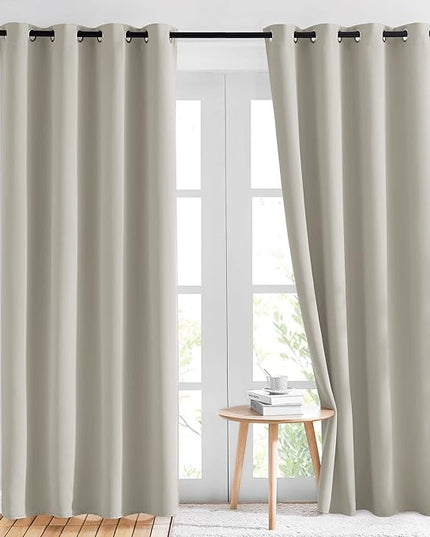 NICETOWN Blackout Curtains & Drapes for Living Room - Thermal Insulated Solid Grommet Sound Reducing Energy Saving Window Treatments for Porch/Hall, Natural, 2 Panels, W52 x L84