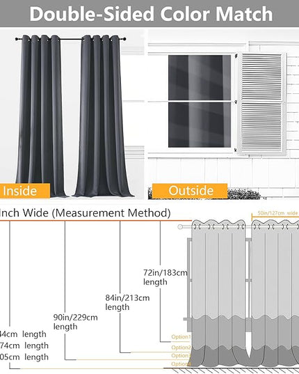 Simplebrand Grey Room Darkening Curtains for Bedroom Living Room 108 Inches Long 2 Panels Set, Thermal Insulated Curtains & Drapes, Solid Grommet Noise Reducing Window Treatment, W50 x L108 Inch