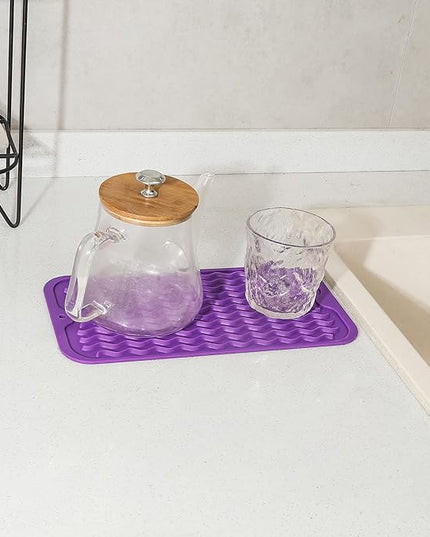 Silicone Dish Drying Mat for Multiple Usage,Easy clean,Eco-friendly,Heat-resistant Silicone Mat for Kitchen Counter or Sink,Refrigerator or Drawer Liner Purple S 12 inches x 6 inches