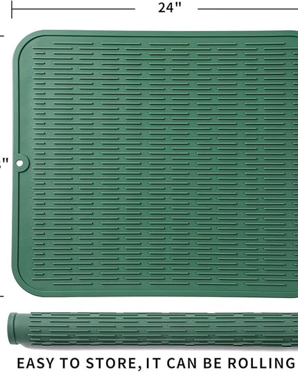 Silicone Dish Drying Mat for Multiple Usage,Easy clean,Eco-friendly,Heat-resistant Silicone Mat for Kitchen Counter or Sink,Refrigerator or Drawer Liner Green 2XL 24 inches x 18 inches