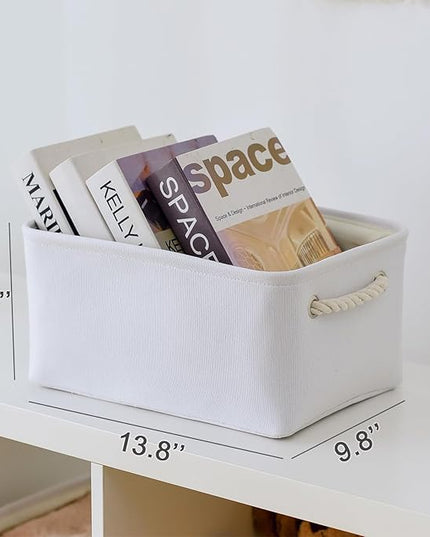 TheWarmHome Decorative Basket for Organizing - Medium-1Pack 13.8L*9.8W*6.7H Rectangular Fabric Storage Bin Organizer Basket with Handles for Clothes (White)