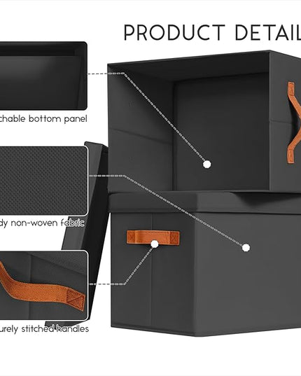 Storage Bins with Lids - Large Fabric Closet Bins with Lid, 8 Pack Clothes Organizers and Storage, Collapsible Stackable Cube Basket for Home, Office, Dorm, Black
