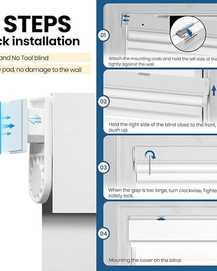 No Drill Motorized Blinds with Remote, Blackout Automatic Blinds with Solar Panel, Cordless Smart Electric Roller Shades for Windows, White, 31½ x 72