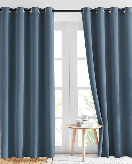 NICETOWN Smoky Blue Blackout Curtains for Living Room 84 inches Long - Grommet Room Darkening Window Treatments Sound Reducing Drapes for Bedroom, 2 Panels, W52 x L84