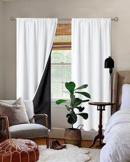 BGment White 100% Blackout Curtains for Bedroom 72 Inch Length, Full Room Darkening Thermal Insulated and Noise Reducing Rod Pocket Bedroom Curtain, 2 Panels, Each 55 Inch Wide