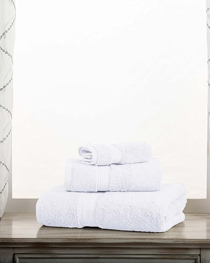 Superior Egyptian Cotton Pile 3 Piece Towel Set, Includes 1 Bath, 1 Hand, 1 Face Towel/Washcloth, Ultra Soft Luxury Towels, Thick Plush Essentials, Guest Bath, Spa, Hotel Bathroom, White