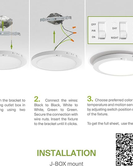 ASD LED 12" Round Flush Mount Ceiling Light Fixture, Low Profile Surface Lighting | 5CCT, Motion Sensored, Ultra-Thin, ETL Listed | 24W 1700LM 2700-6000K 120V | Kitchen, Hallway Lamp | White