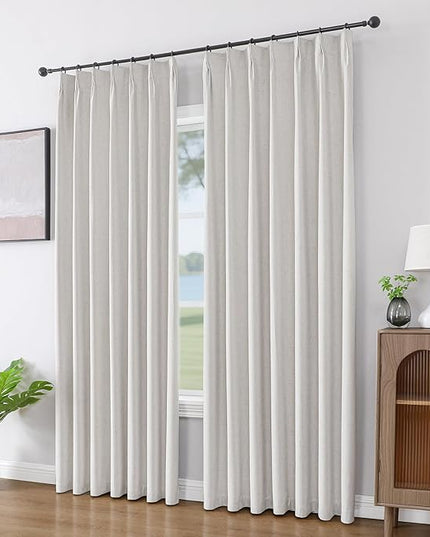 Joydeco Pleated Curtains for Living Room Bedroom, Linen Drapes 90 inch Length 2 Panels Set, Blackout Thermal Insulated Curtain(Ivory,40'' Wx90'' L)