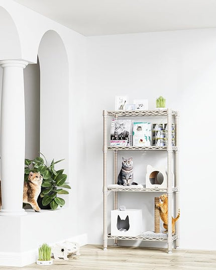 1000 lbs 4-Shelf Standing Storage Shelves Heavy Duty Metal Shelving Unit Adjustable Wire Rack for Office Garage Kitchen, Light Tan 11.8 D x 23.6" W x 47.5" H
