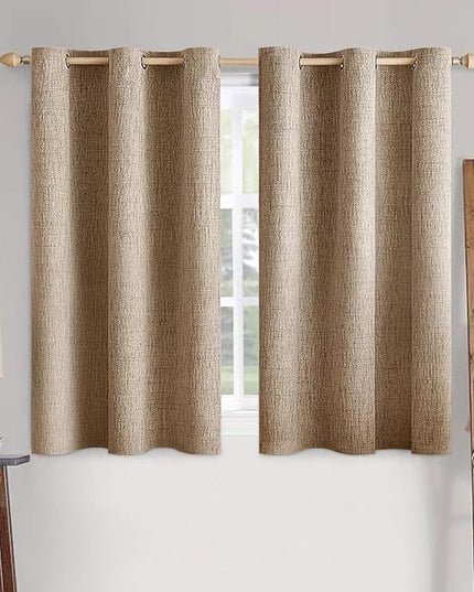 MIULEE 100% Blackout Linen Textured Curtains for Bedroom Solid Thermal Insulated Copper Brown Grommet Room Darkening Curtains & Drapes Luxury Decor for Living Room Nursery 42 x 63 Inch (2 Panels)