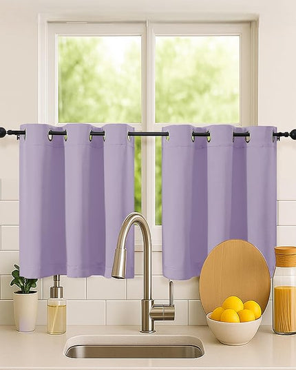 Simplebrand Lilac Short Kitchen Curtains 24 Inch Length 2 Panels Set, Small Windows Room Darkening Curtain for Bathroom, Cabinet, Basement, RV Camper, Thermal Insulated Short Drapes, 40 x 24 Inch