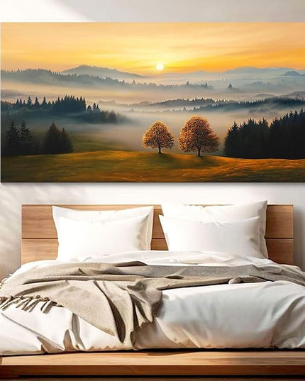 HGUAOA Nature Wall Art - Mountain & Landscape Artwork for Walls - Scenery Canvas Wall Art - Forest Painting for Living Room - Rustic Farmhouse Decor - Wall Pictures for Bedroom 29×58IN