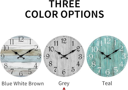 HYLANDA Wall Clock, Gray 16 Inch Wall Clocks Battery Operated Silent Non Ticking, Country Round Clocks Farmhous Wall Decorative for Kitchen, Bathroom, Living Room