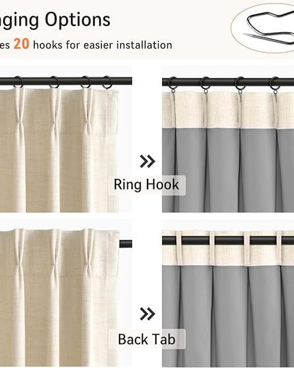 100% Blackout Shield Linen Look Textured Pinch Pleated Curtains Blackout Drapes 84 Inch Long 2 Panels Set, Faux Linen Blackout Curtains for Bedroom & Living Room, 40" W x 84" L, Cream
