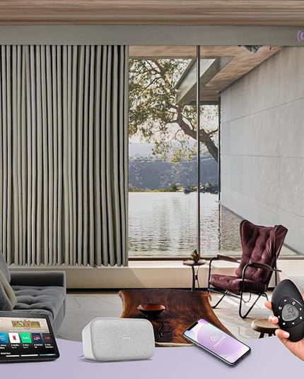 Graywind Hardwired Smart Curtains Motorized Blackout Curtain with Remote Alexa Google Control for Sliding Door Thermal Insulated Drapes One-Way or Split Draw, Custom Width to 220" (Mocha Beige)