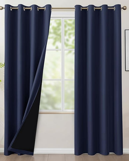 BONZER 100% Blackout Curtains Thermal Insulated - Light Blocking Window Drapes with Black Laminated Backing, Privacy Protection Single Layer for Bedroom/Living Room, 54 x 95 Inch, Navy Blue, 2 Panels