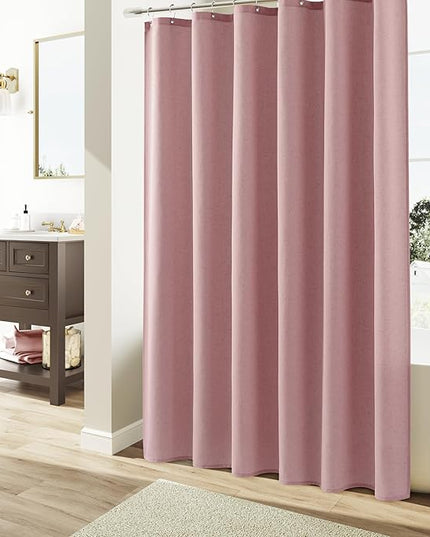 Naturoom Pink Linen Shower Curtain, Country Boho Farmhouse Bath Decor Shower Curtains Neutral Cloth Weighted Textured Fabric Bath Curtain Liner with Hooks, 72x80