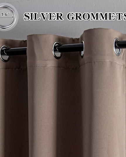 Blackout Curtains 72 Inch Length 2 Panels Set, Black Out Curtains for Bedroom 72 Inch Long, Grommet Energy Saving Room Darkening Drapes for Living Room Window Khaki(W52 x L72)